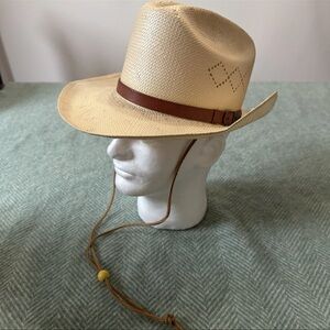 Stetson Cream Straw Hat with Black Logo